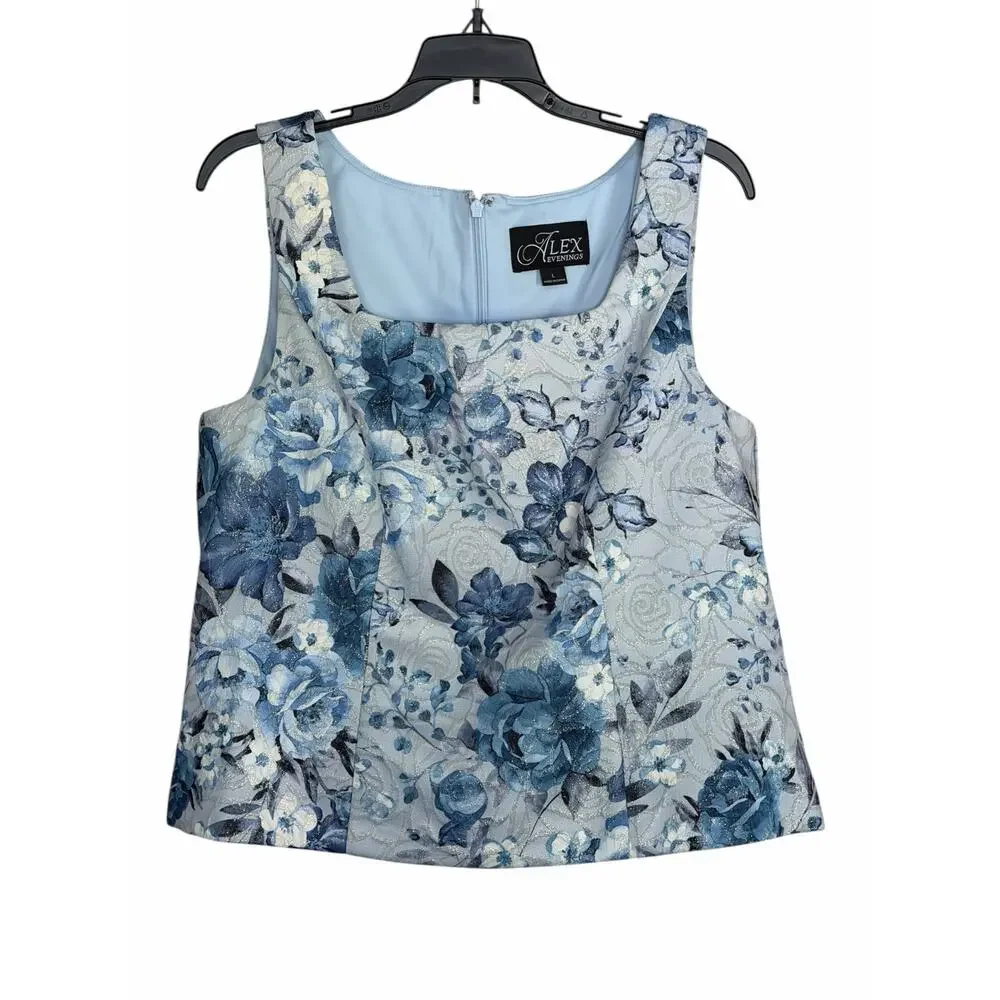 Alex Evenings Womens Formal Floral Printed Camisole & Matching Jacket Blue Large